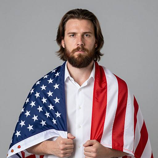 Man Wrapped in American Flag Showing Patriotism