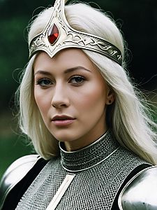 Excalibur Costume Woman in Medieval Chainmail Armor with Silver Crown