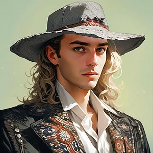 Young Man in Wide-Brimmed Hat and Patterned Jacket