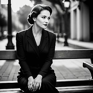 Stylish Woman in Black Outfit on Urban Bench