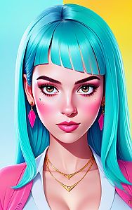 Vibrant Portrait of Woman with Turquoise Hair