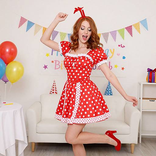 Woman in Red Polka Dot Dress Celebrating Birthday Party