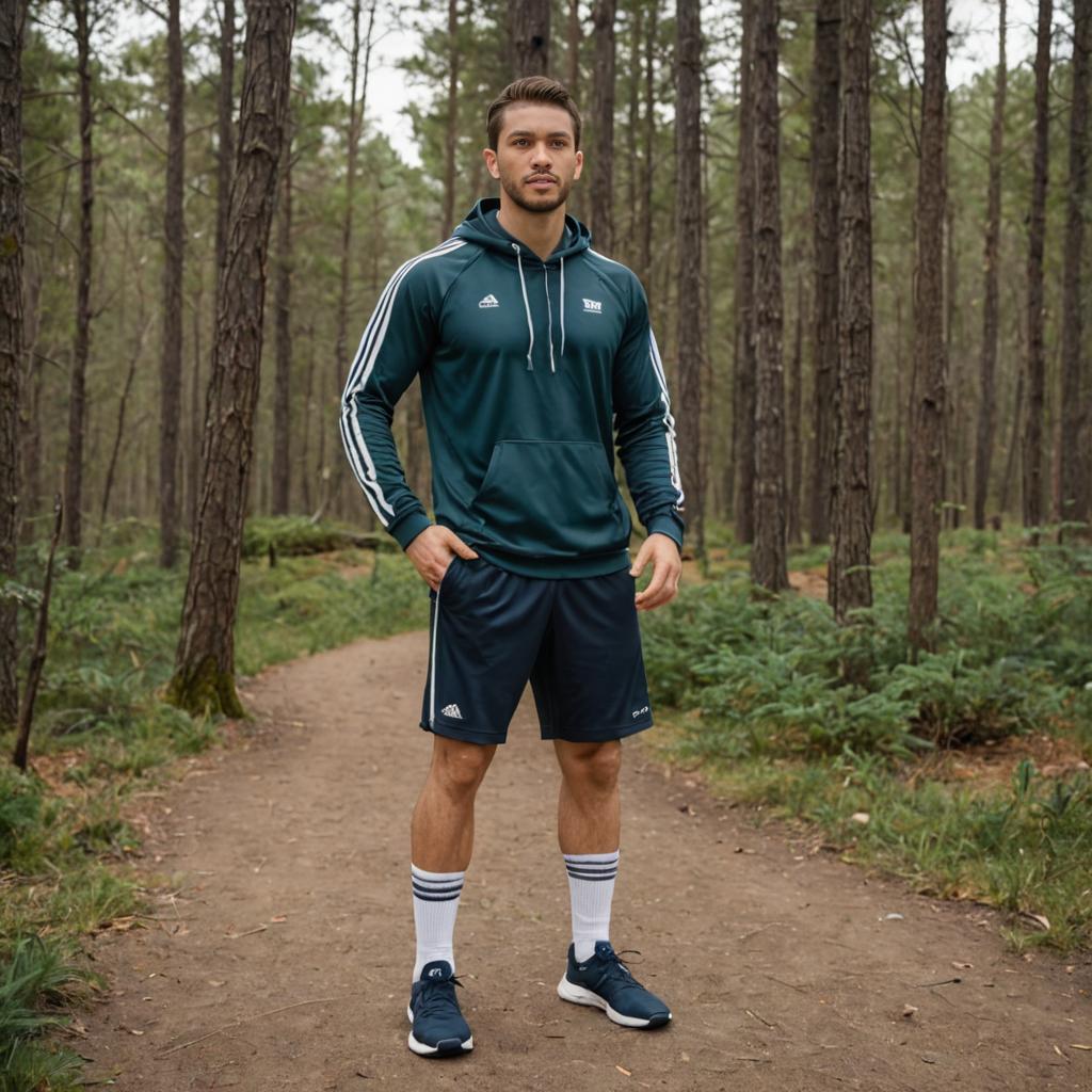 Confident Man in Athletic Gear on Forest Trail