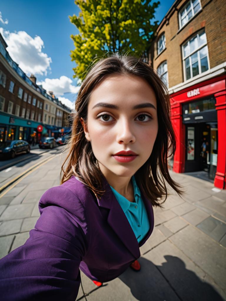 Confident Woman in Purple Blazer on City Street