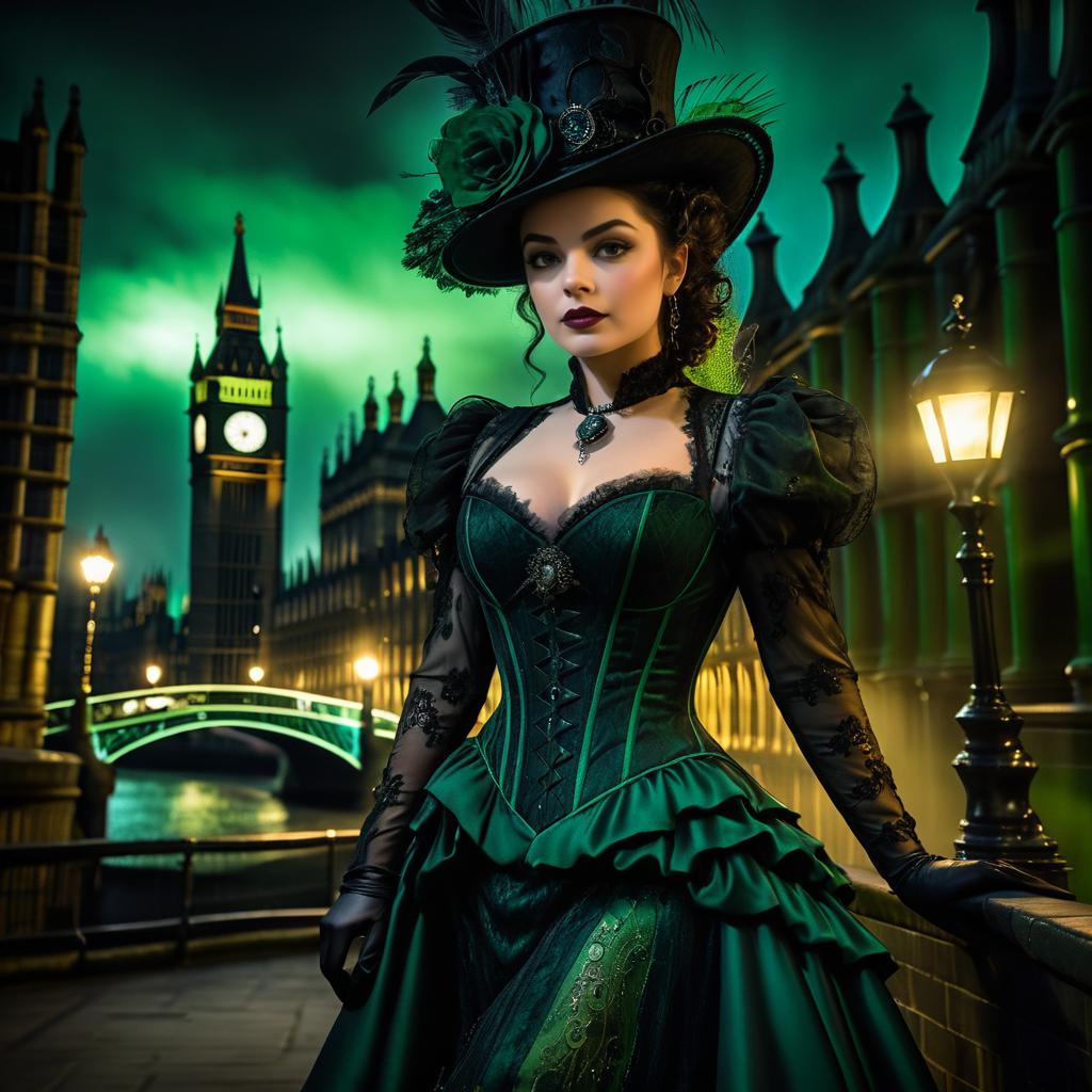 Victorian Woman in Steampunk Style with London Backdrop