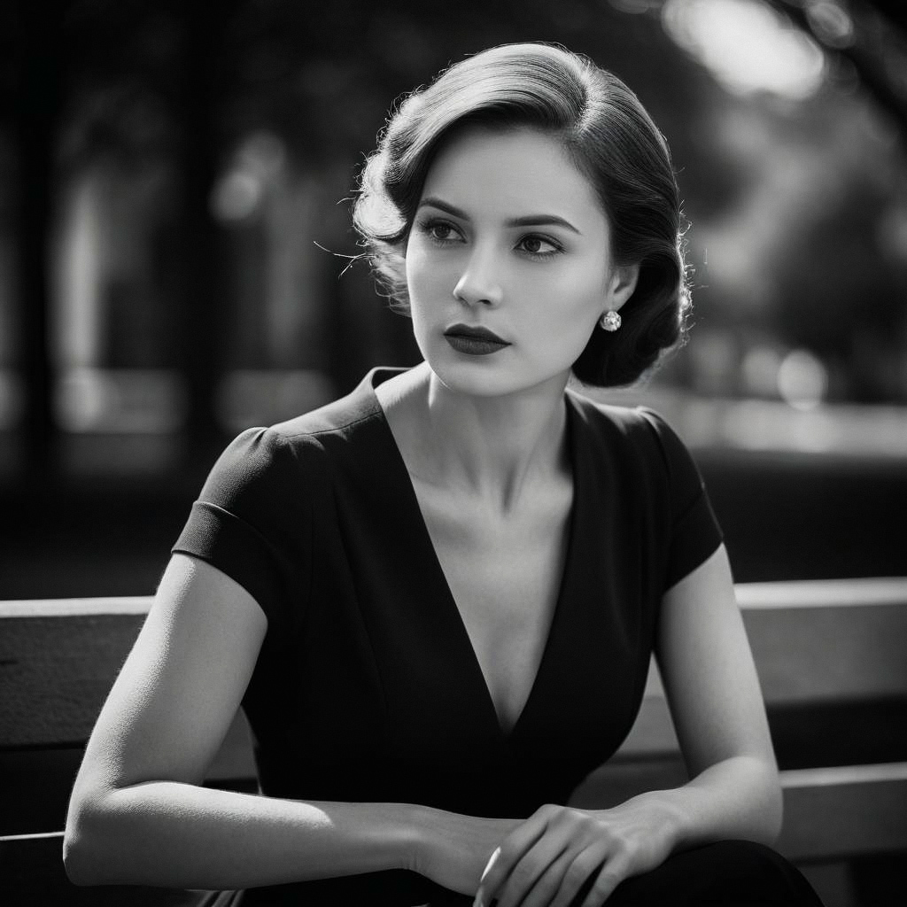 Vintage Stylish Woman on Bench Vintage Stylish Woman on Bench