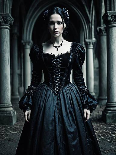 Woman in Gothic Gown Cinematic Realism Moody Editorial Fashion Shot