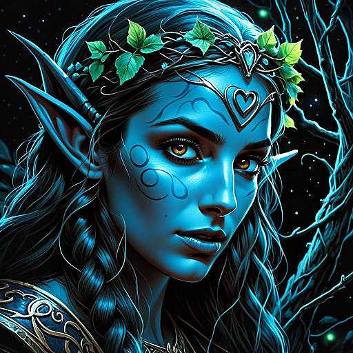 Mystical Blue Elf Woman Fantasy Digital Art Portrait