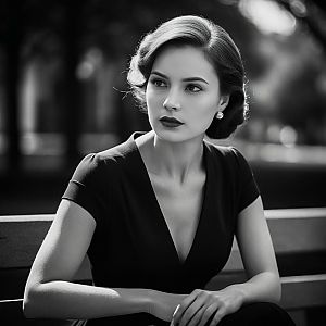 Vintage Stylish Woman on Bench