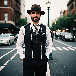 Man in Vintage 1920s Outfit on City Street