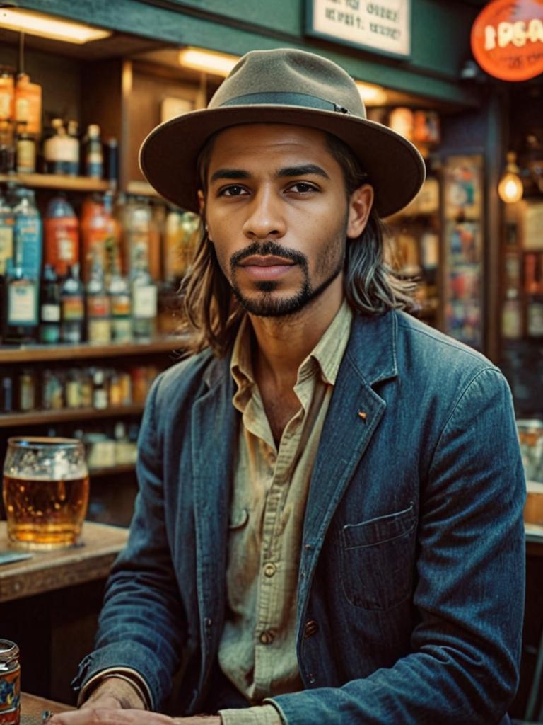 Handsome Man in Vintage Bar Setting