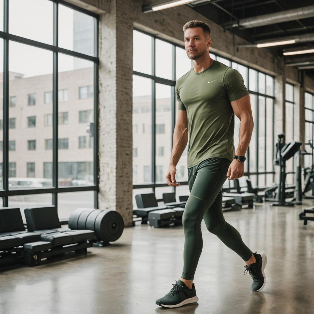 Confident Man in Gym Attire Striding Forward