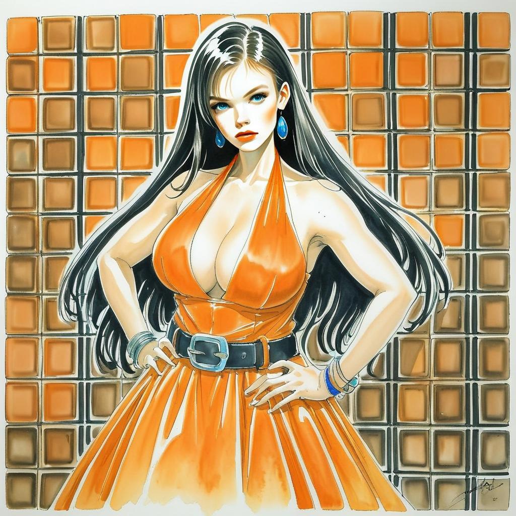 Confident Woman in Orange Dress