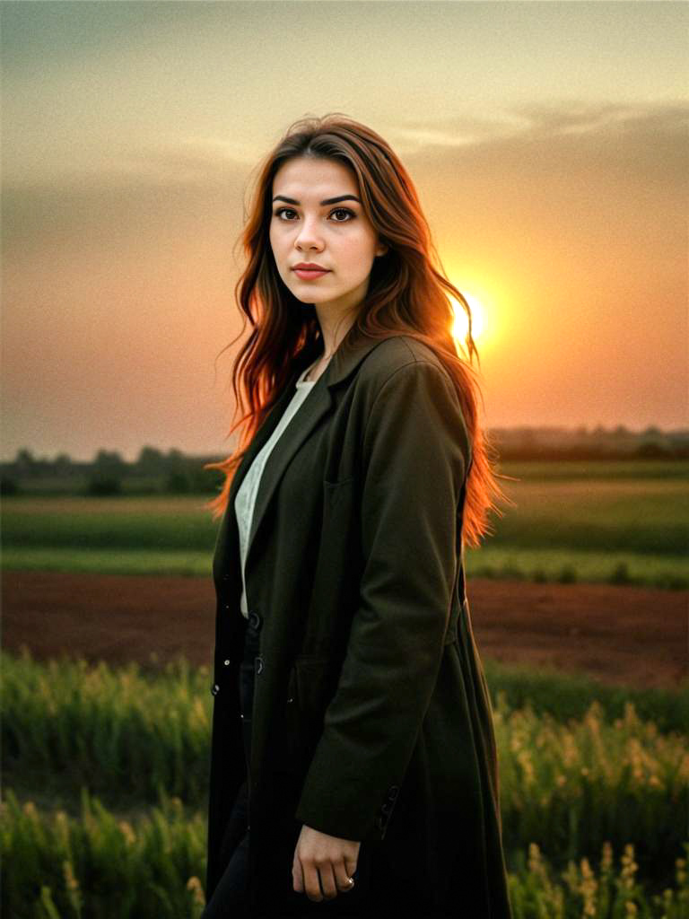 Confident Woman in Sunset Field