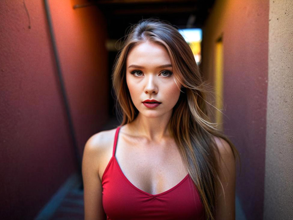 Confident Young Woman in Alleyway