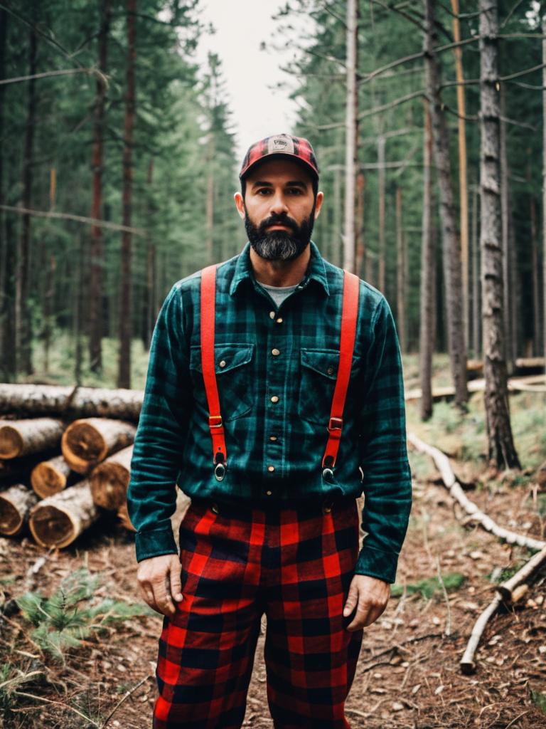 Man in Lumberjack Costume Photorealistic Outdoor Portrait in Forest