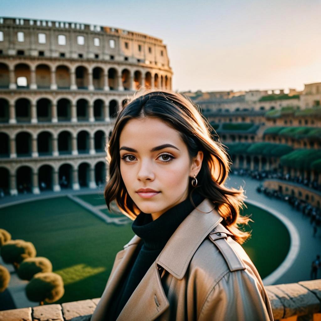 Woman at Colosseum in Sunset