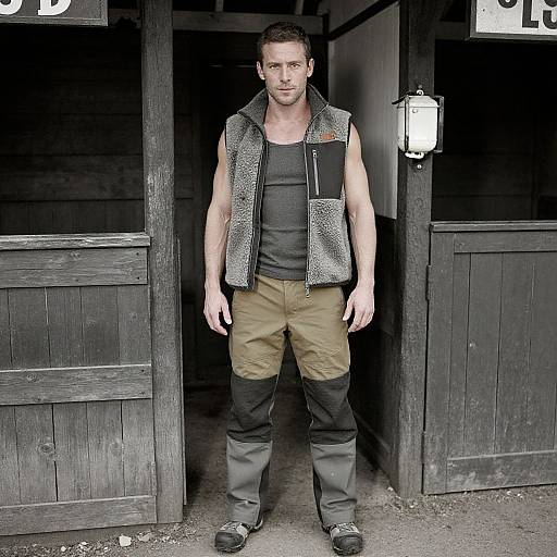 Man in Outdoor Workwear Standing at Stable Door