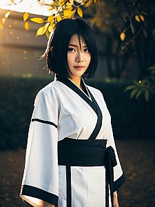Realistic Rukia Kuchiki Cosplay Woman in Black and White Costume