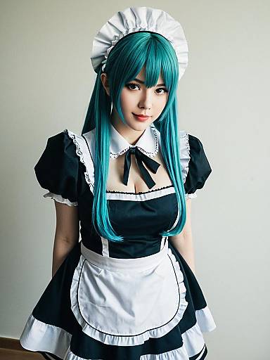 Andou Mahoro Anime Maid Cosplay with Turquoise Hair