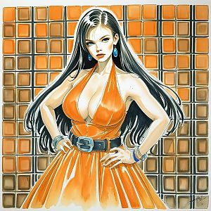 Confident Woman in Orange Dress
