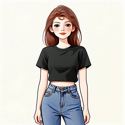 Stylish Woman with Pretty Face and Hair in Casual Streetwear Digital Illustration