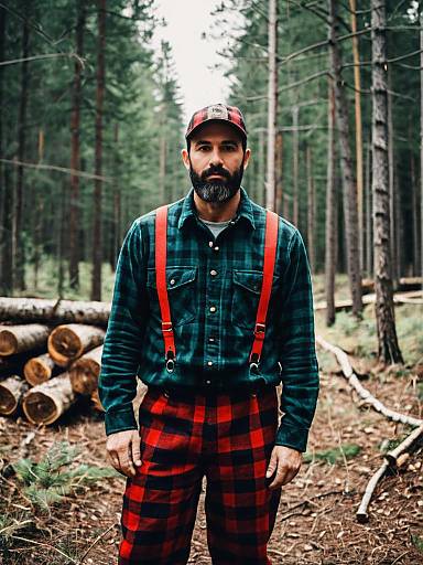 Man in Lumberjack Costume Photorealistic Outdoor Portrait in Forest
