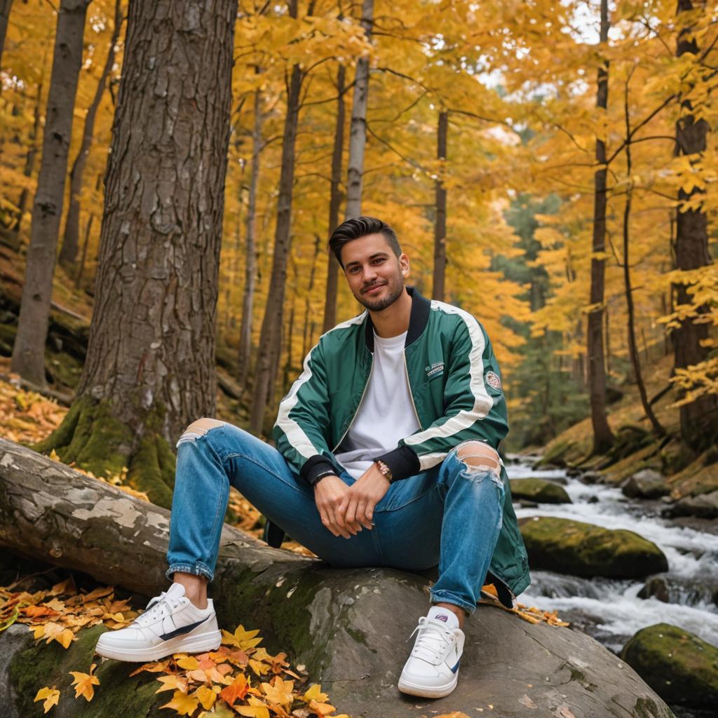 Stylish Man in Autumn Forest