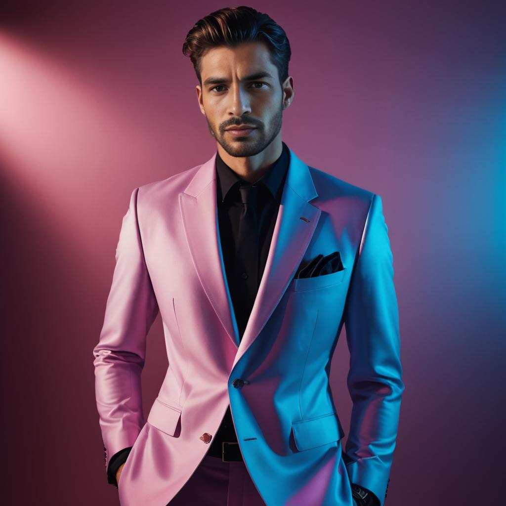 Stylish Man in Pink Suit with Dramatic Lighting