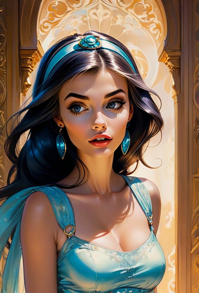 Digital Portrait of Woman in Blue Dress with Fantasy Style