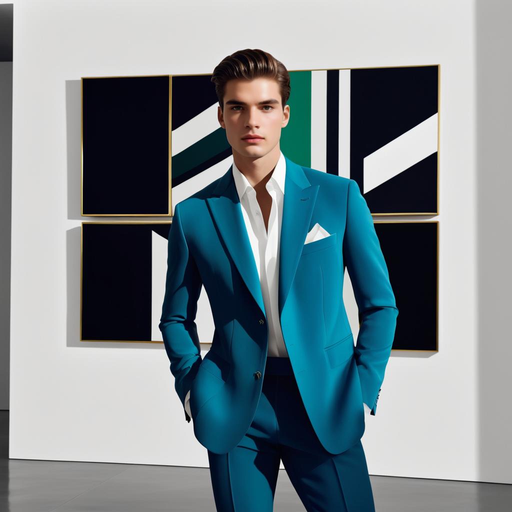 Stylish Young Man in Turquoise Suit