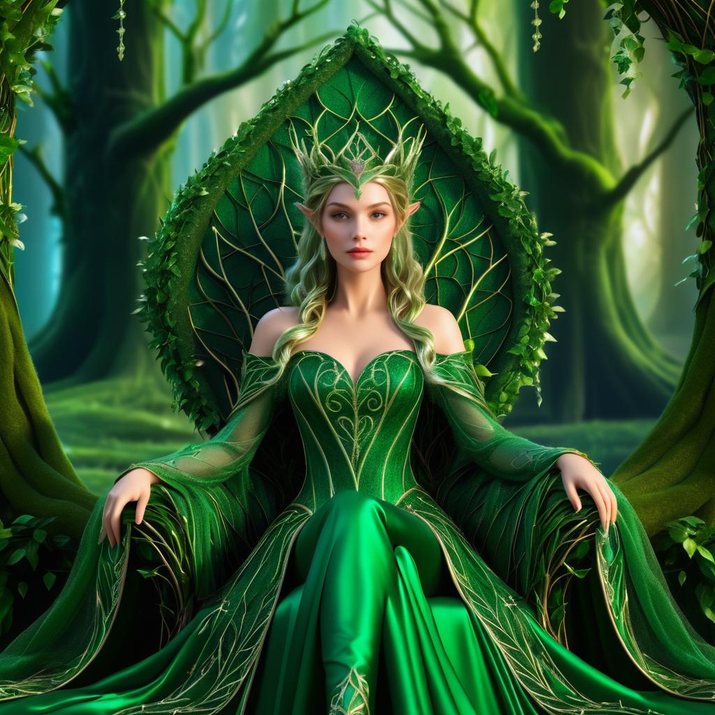 Regal Woman on Throne in Enchanted Forest