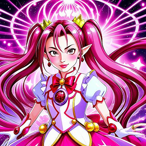 Akagi Towa Magical Girl Anime Portrait with Pink Hair and Cosmic Background