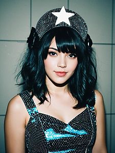 Photorealistic Portrait of Woman in Playful Pop Star Cosplay Costume