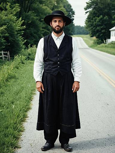 Man in Authentic Amish Costume Full Body Traditional Cosplay Photo
