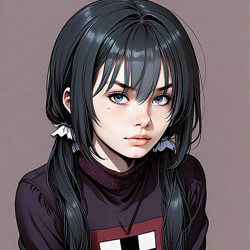 Monoko Dark Illustrious Anime Style Portrait of Young Woman