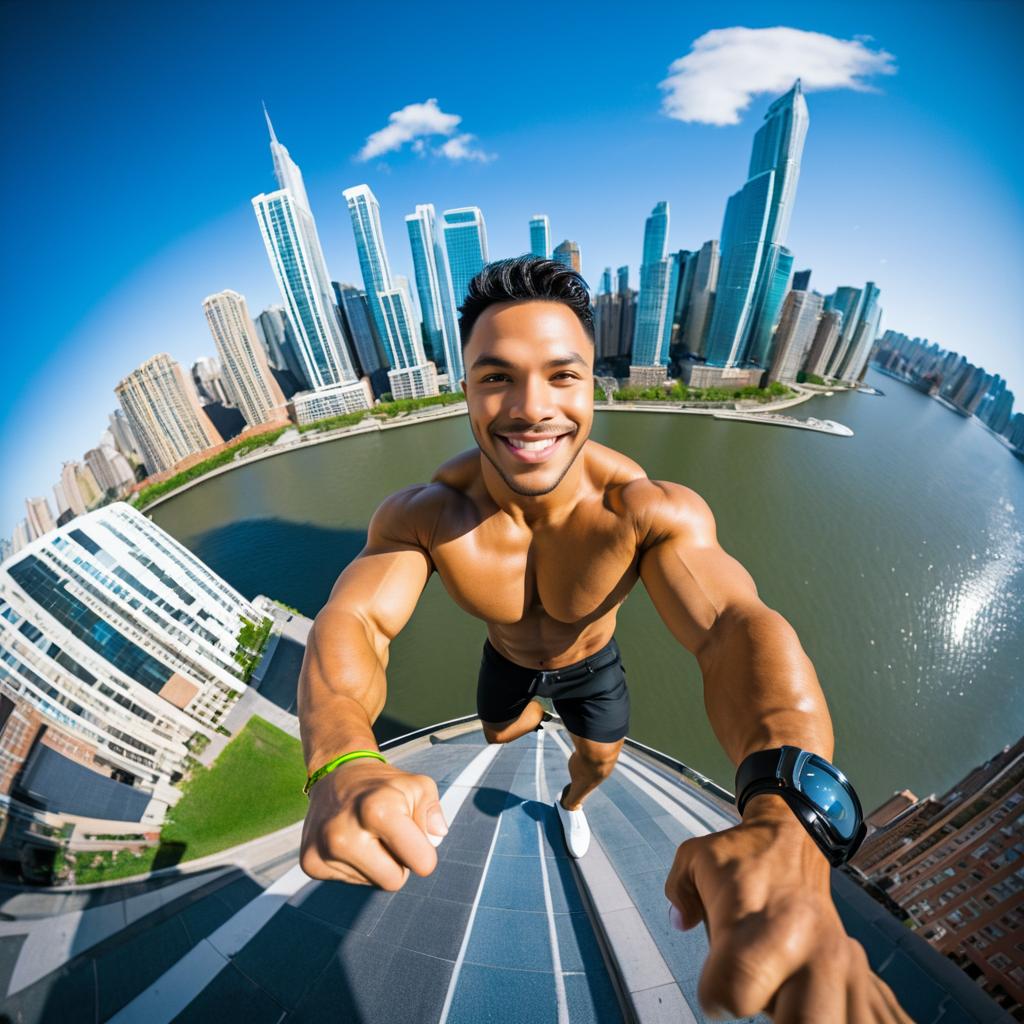 Confident Man on Skyscraper with City View