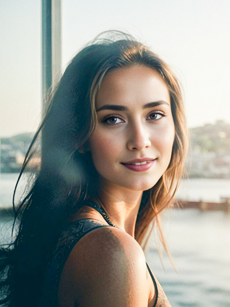 Woman with Flowing Hair in Sunlight