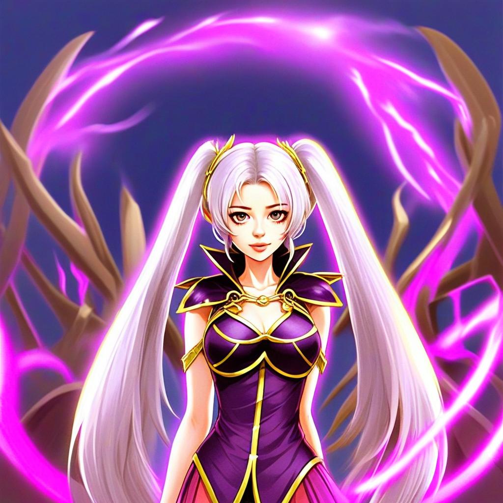 Fantasy Anime Woman with Long White Hair and Purple Magic Aura Fire Emblem Style