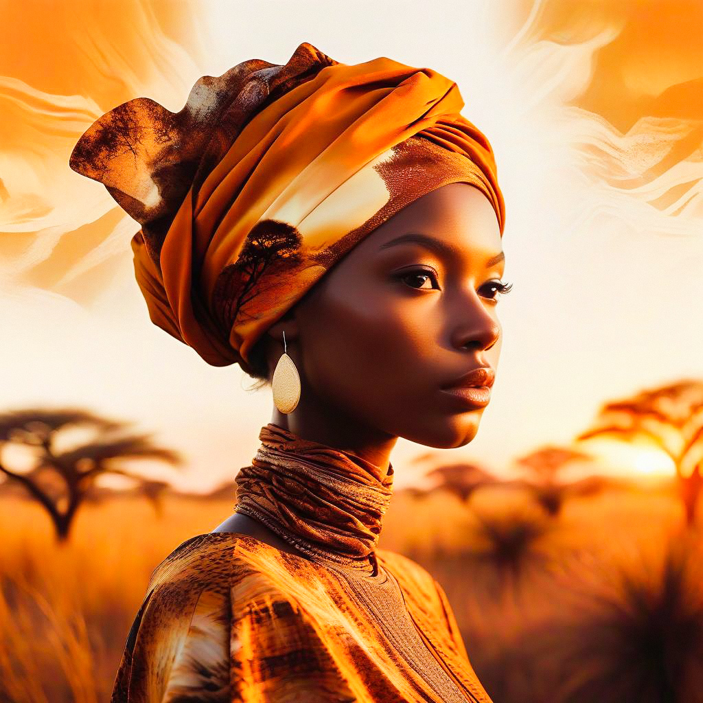 Portrait of Woman in Orange Headwrap at Sunset Portrait of Woman in Orange Headwrap at Sunset