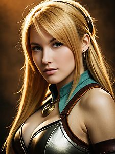 Realistic Cosplay Woman Dressed as Winry Rockbell Character