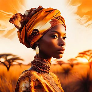 Portrait of Woman in Orange Headwrap at Sunset