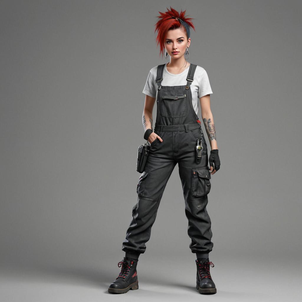 Fierce Punk Girl Mechanic with Red Hair