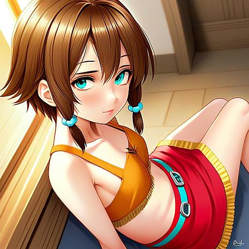 Anime Girl with Brown Hair and Blue Eyes in Casual Outfit