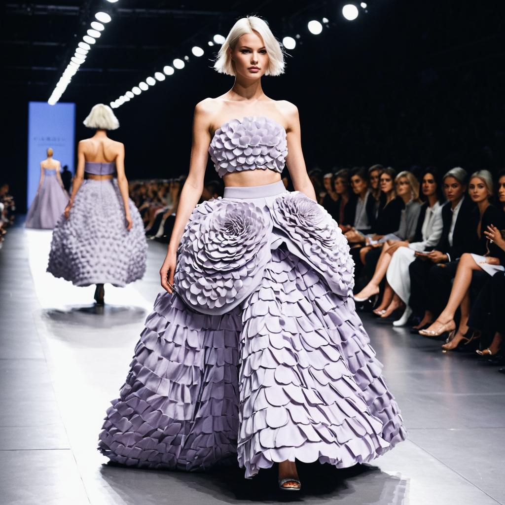 Lavender Layered Petal Dress Fashion Show Runway