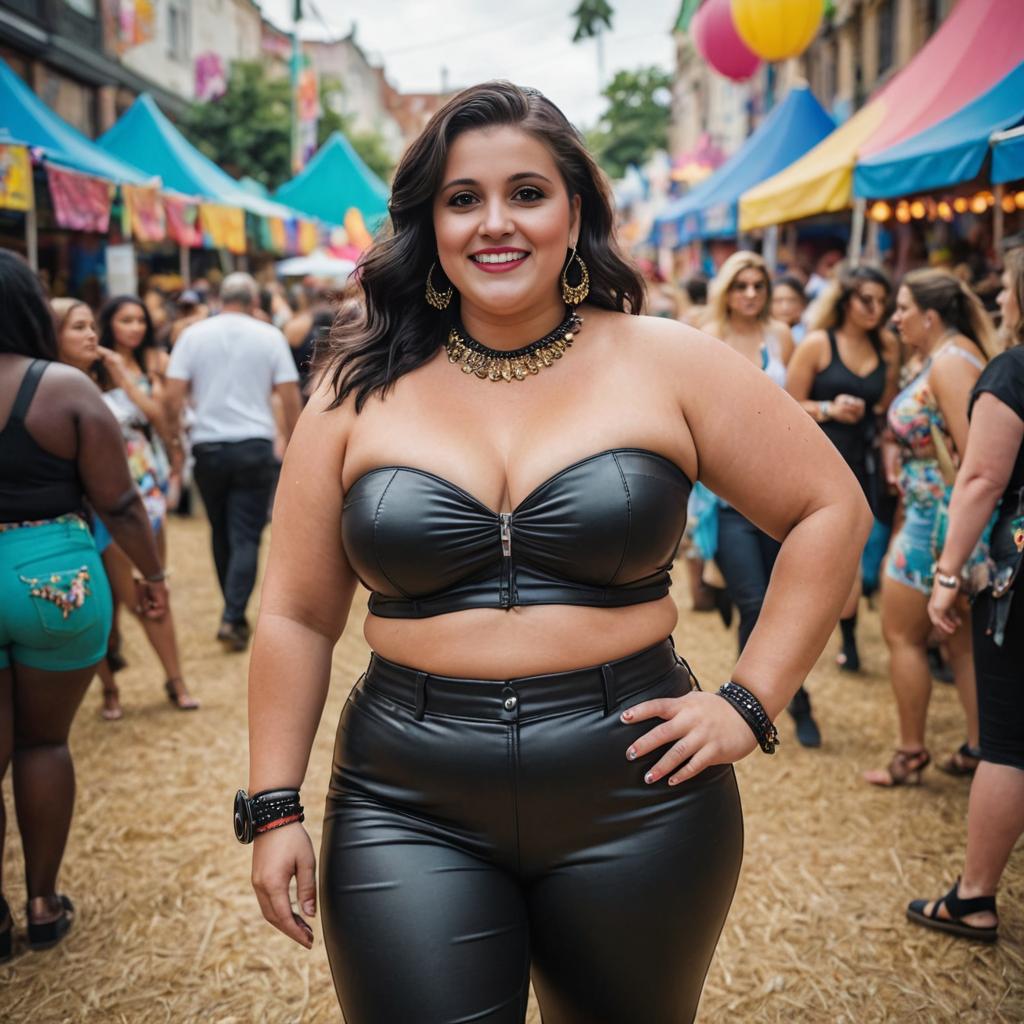 Confident Woman in Black at Street Festival