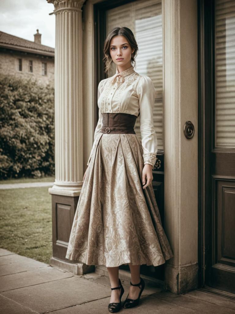 Elegant Woman in Vintage Outfit