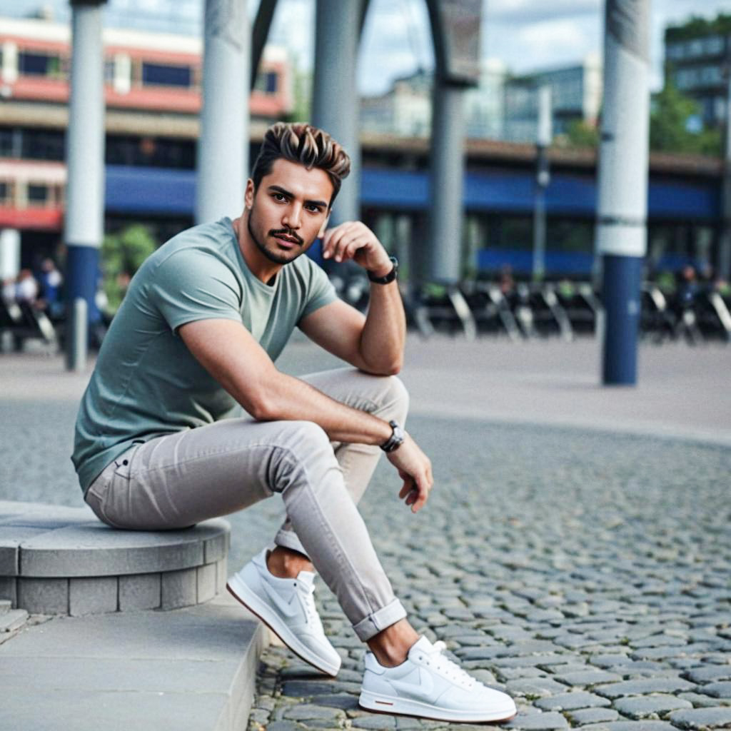 Stylish Young Man on Cobblestone Surface