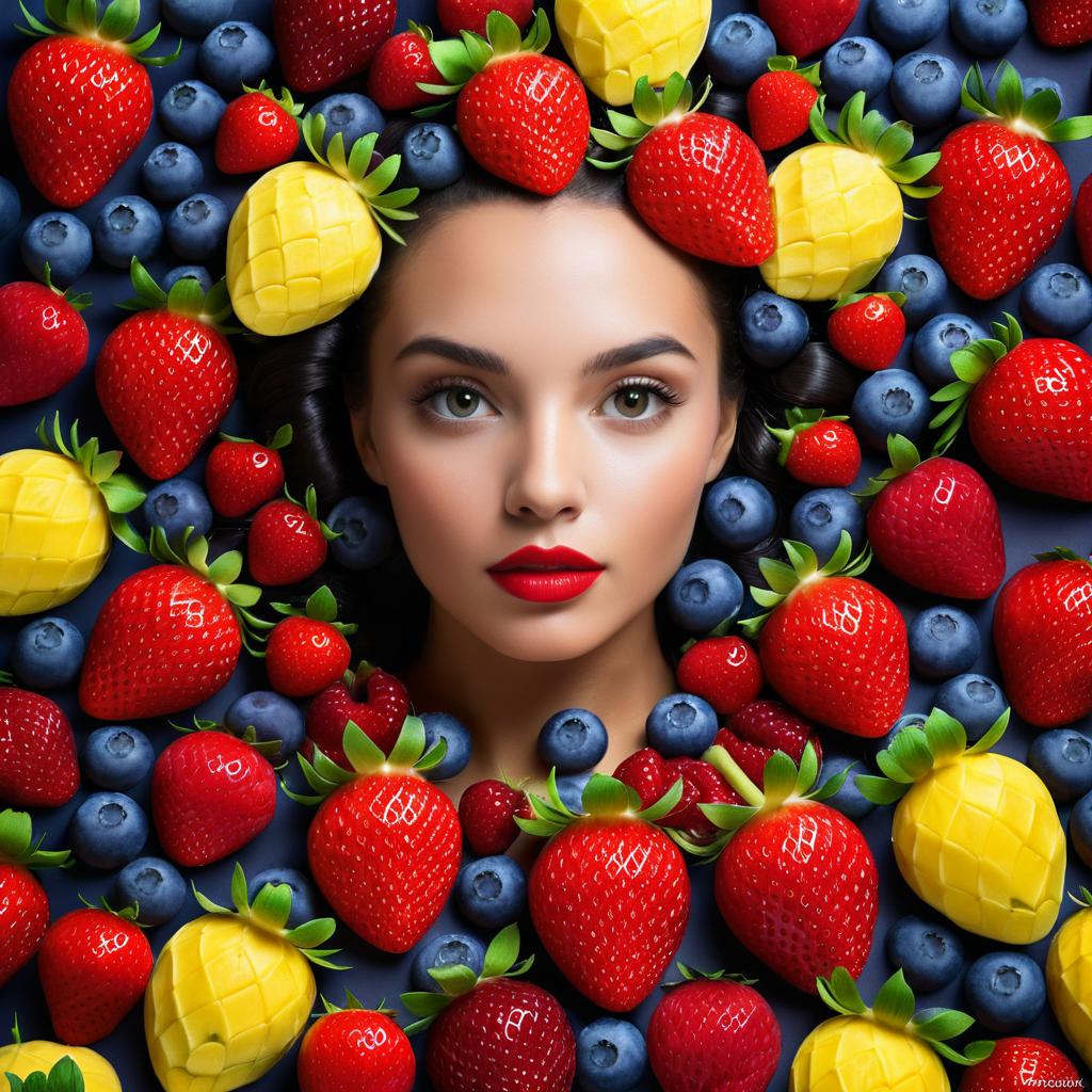 Woman Surrounded by Fresh Fruit