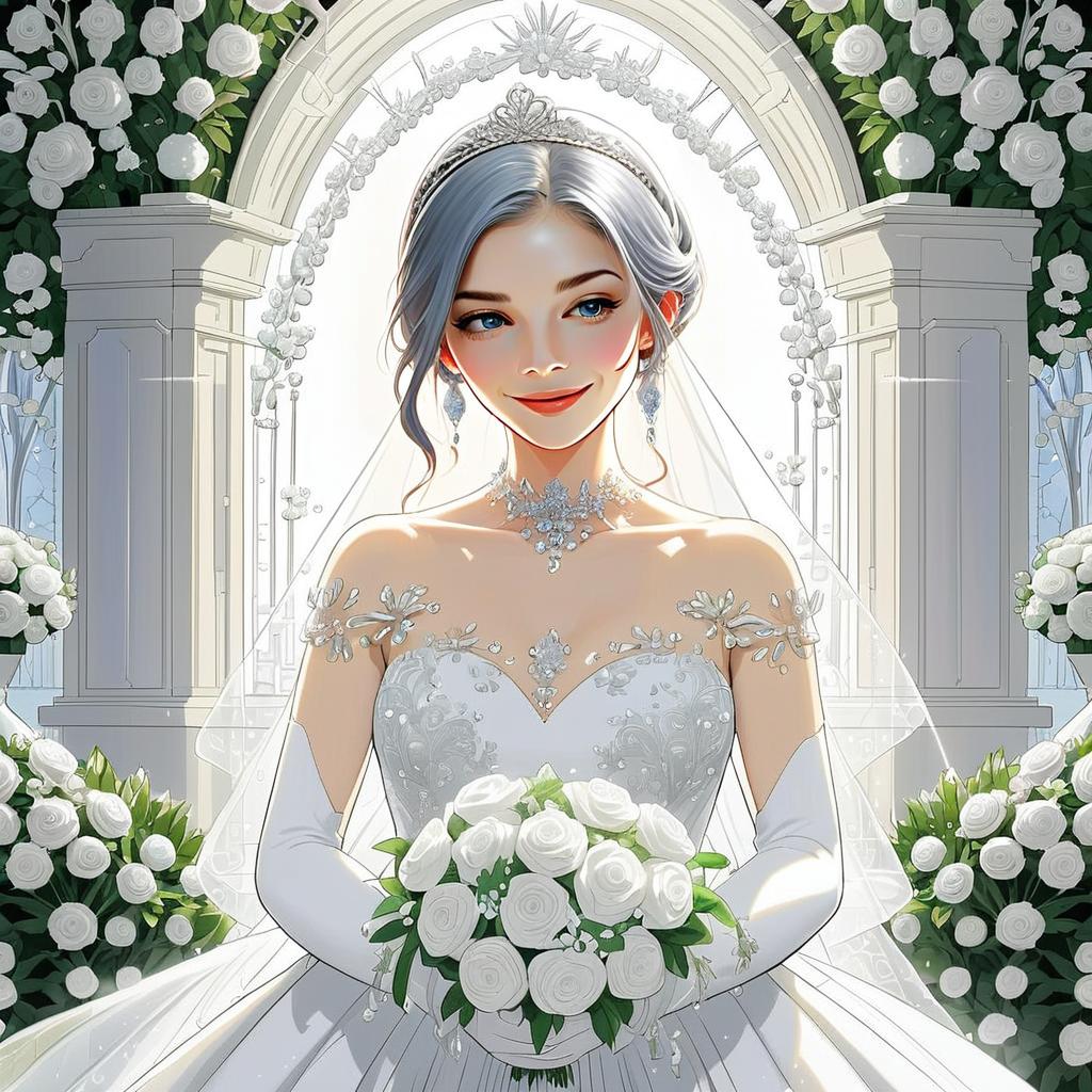 Elegant Bride in White Gown with Roses Elegant Bride in White Gown with Roses